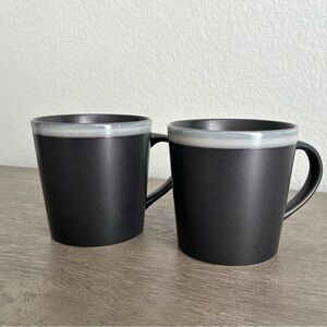 Starbucks • 2009 Matte Black Ceramic Mugs with White Glazed Rim - Set of 2